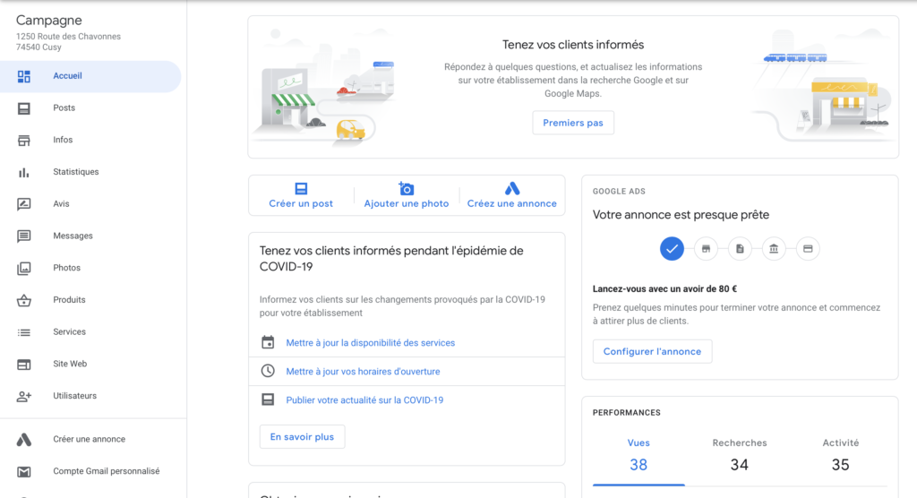 Page entreprise Google My Business